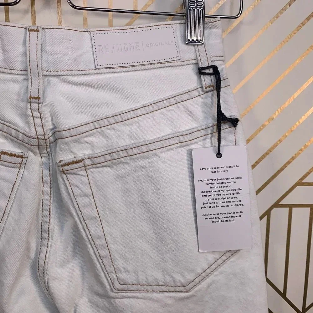 RE/DONE 80'S Long Denim Shorts in Bleach‎ White